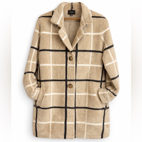 Cyrus Jackets & Blazers - Plaid Teddy Coat Cyrus NYC Anthropologie Windowpane Fuzzy Coat M